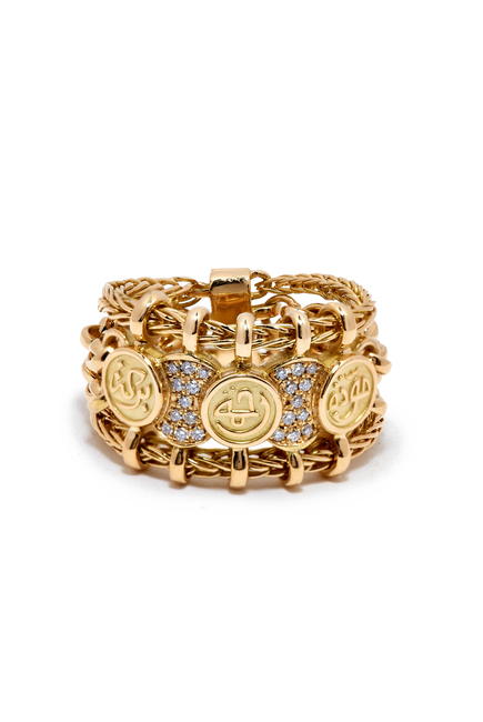 Gold Blessings Chain Ring, 18k Gold Set & Diamonds